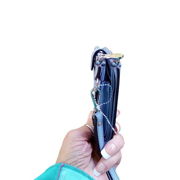 Michael Kors Blue Saffiano Leather Double Zip Cellphone Wallet Wristlet - Picture 10 of 11